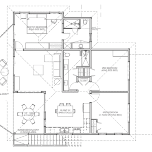 A floor plan of a house with a dining room and kitchen.